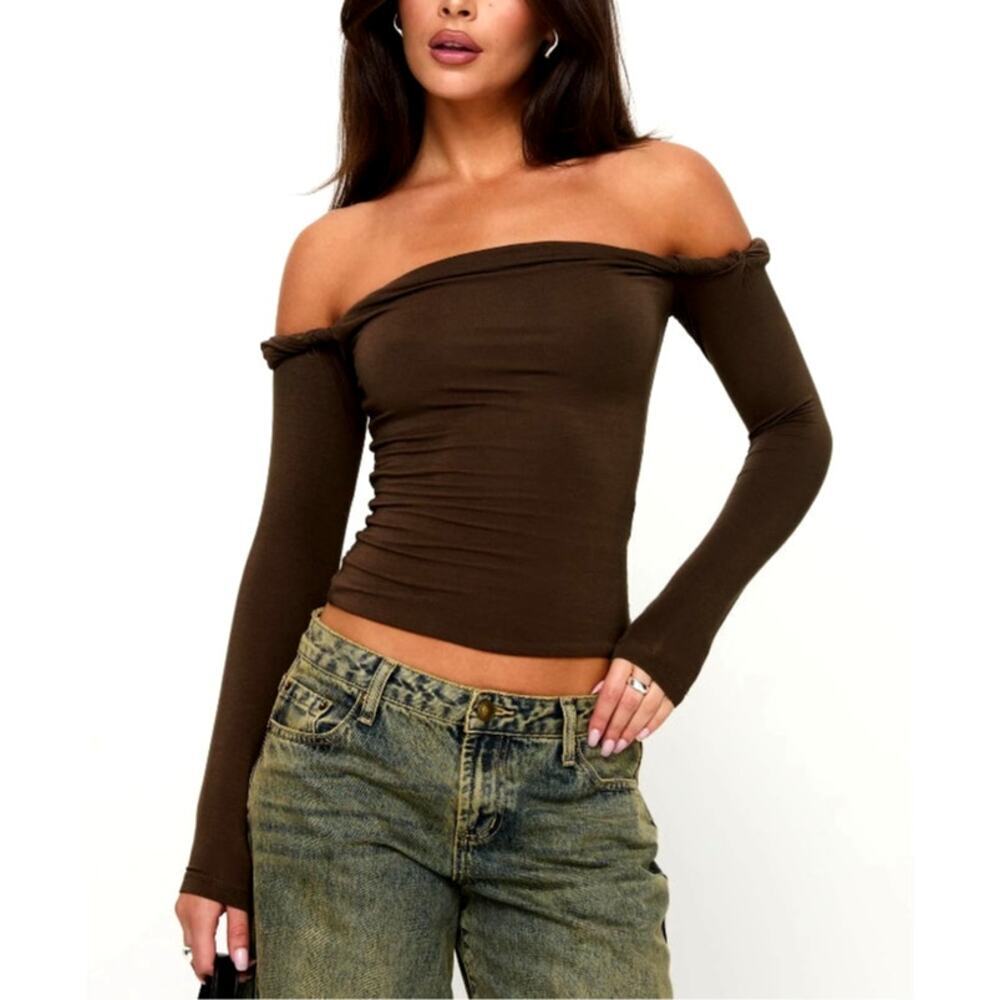 Princess Polly Women's Khaki Dusky Long Sleeve Top Size 4